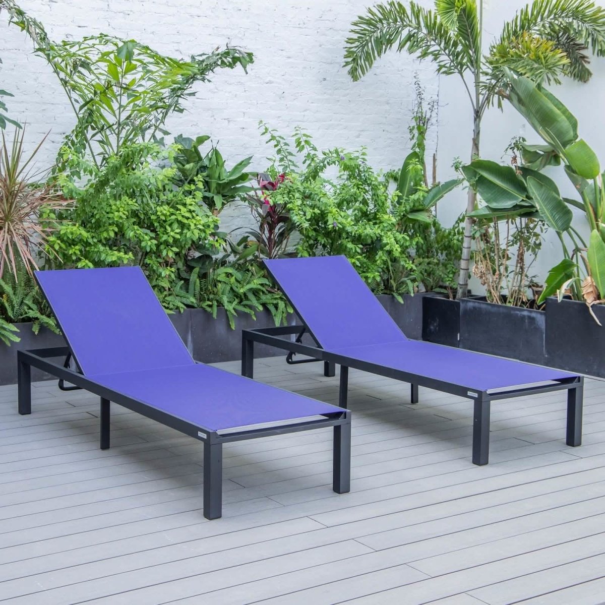 Marlin Patio Chaise Lounge Chair with Black Aluminum Frame, Set of 2