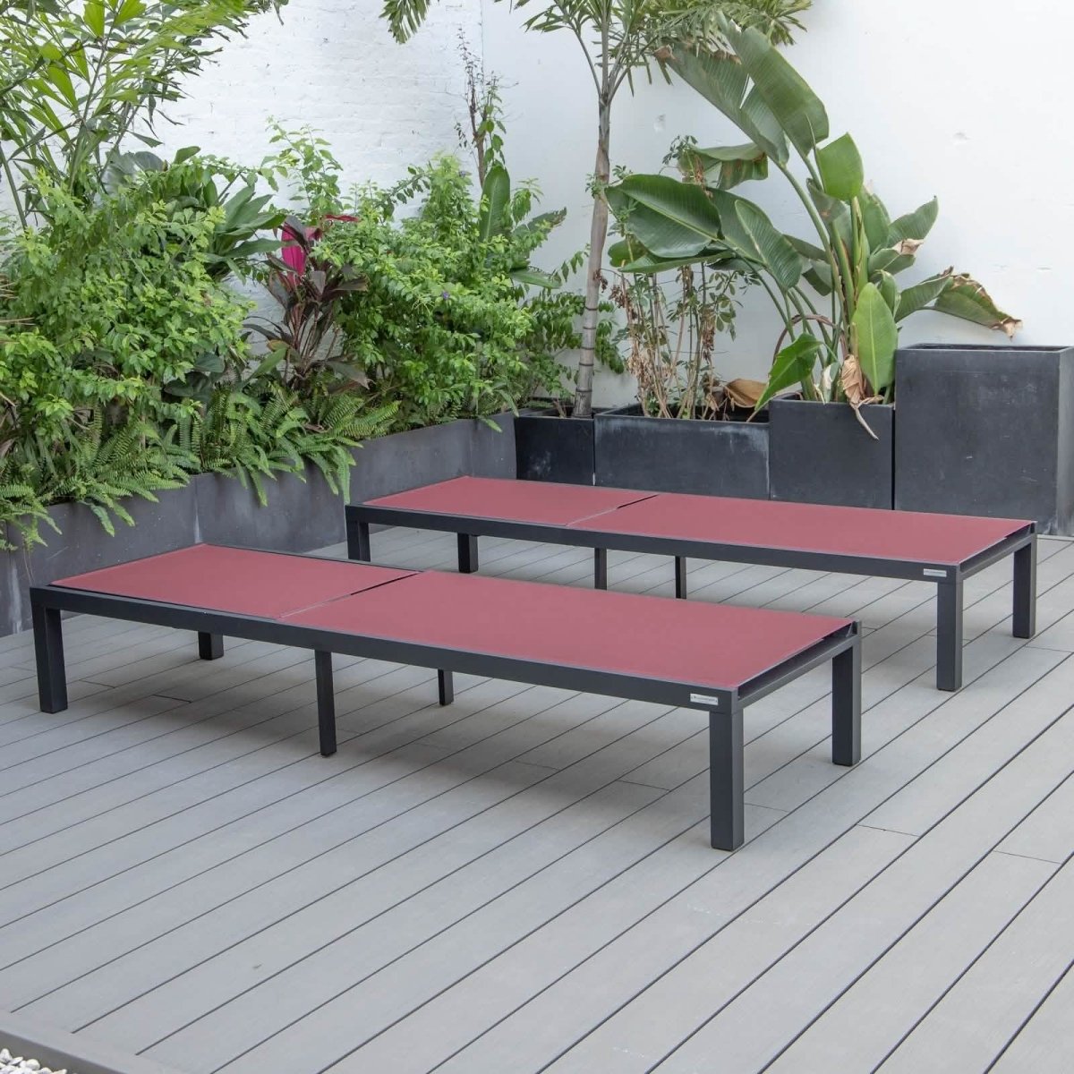 Marlin Patio Chaise Lounge Chair with Black Aluminum Frame, Set of 2
