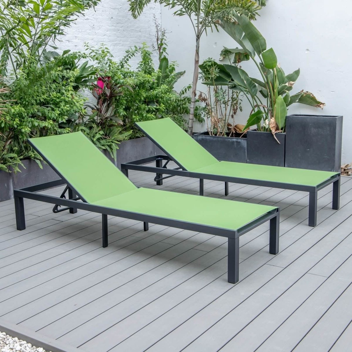 Marlin Patio Chaise Lounge Chair with Black Aluminum Frame, Set of 2