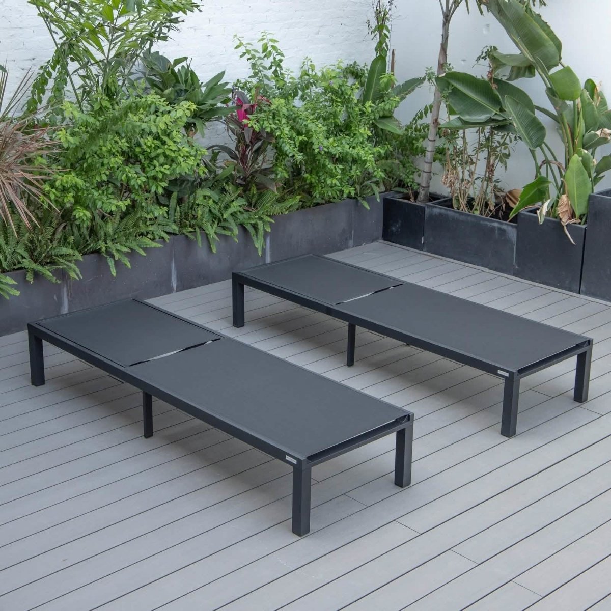 Marlin Patio Chaise Lounge Chair with Black Aluminum Frame, Set of 2