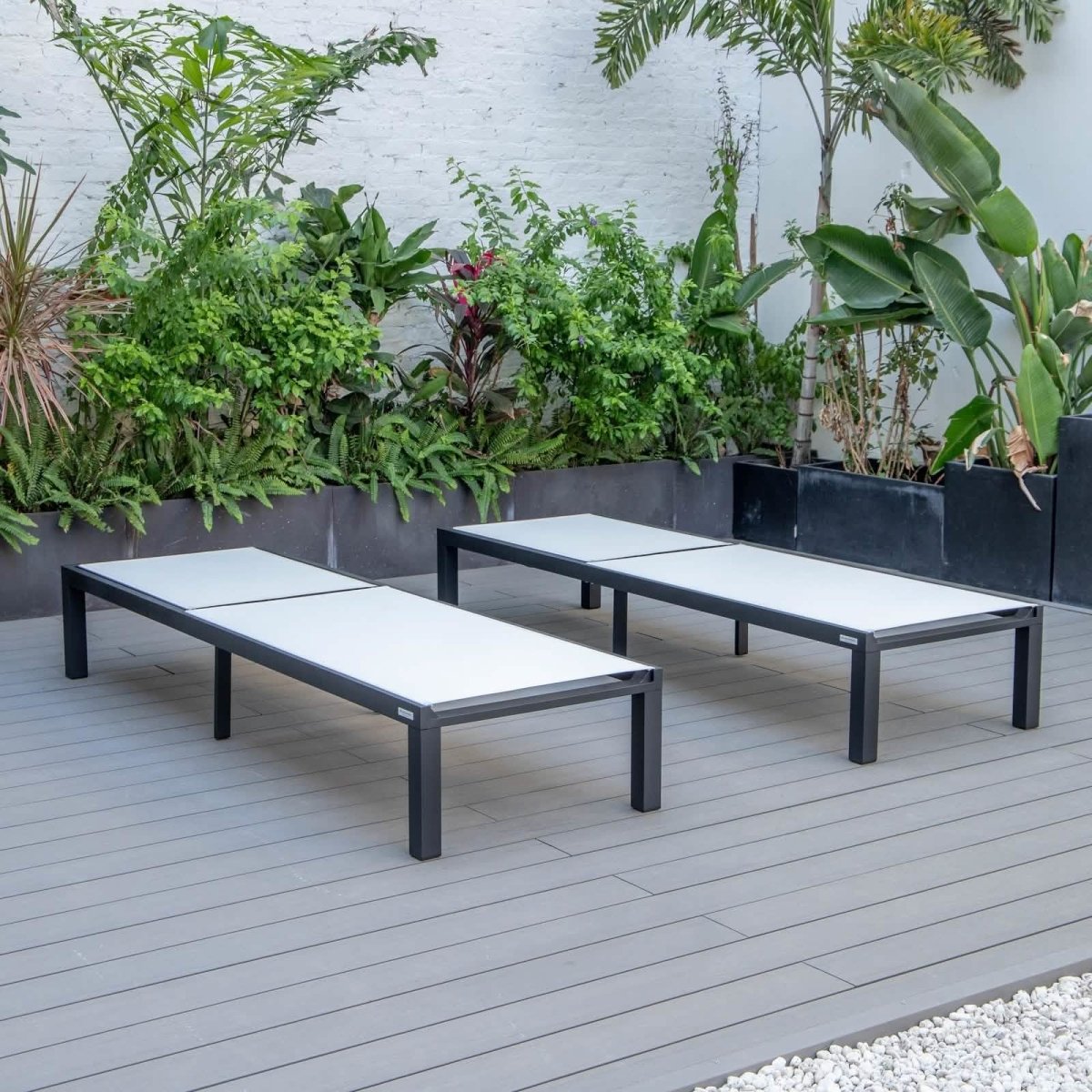 Marlin Patio Chaise Lounge Chair with Black Aluminum Frame, Set of 2