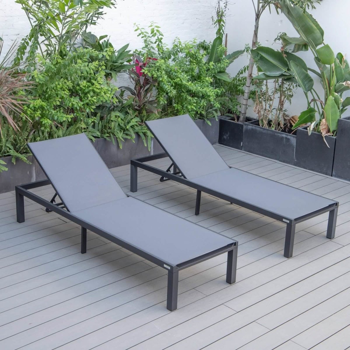 Marlin Patio Chaise Lounge Chair with Black Aluminum Frame, Set of 2