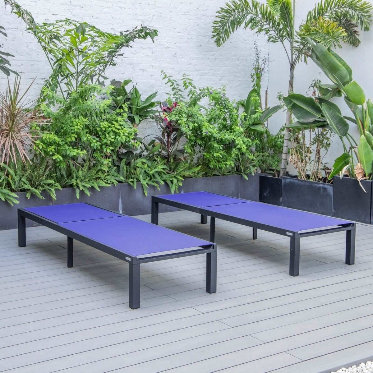 Marlin Patio Chaise Lounge Chair with Black Aluminum Frame, Set of 2