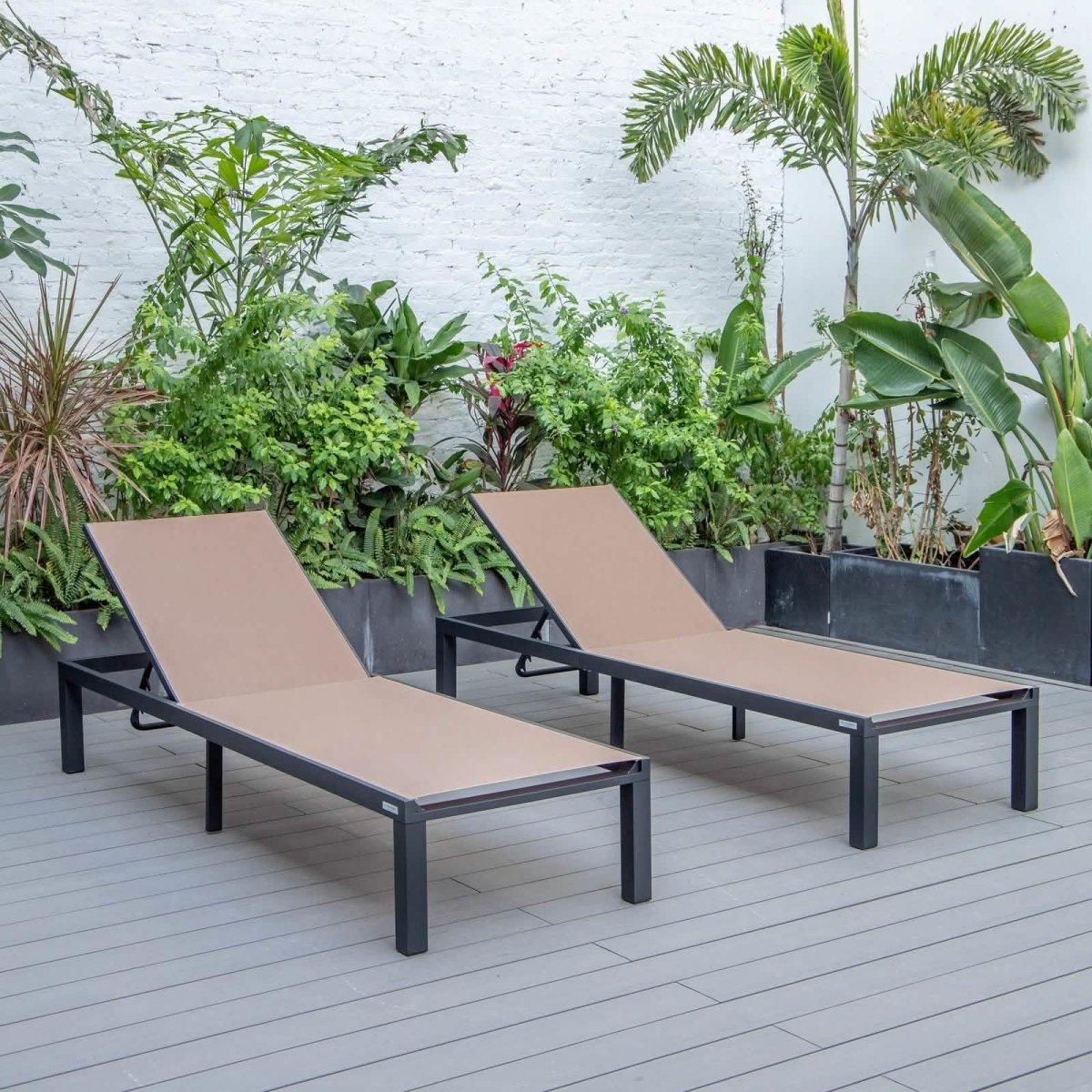 Marlin Patio Chaise Lounge Chair with Black Aluminum Frame, Set of 2