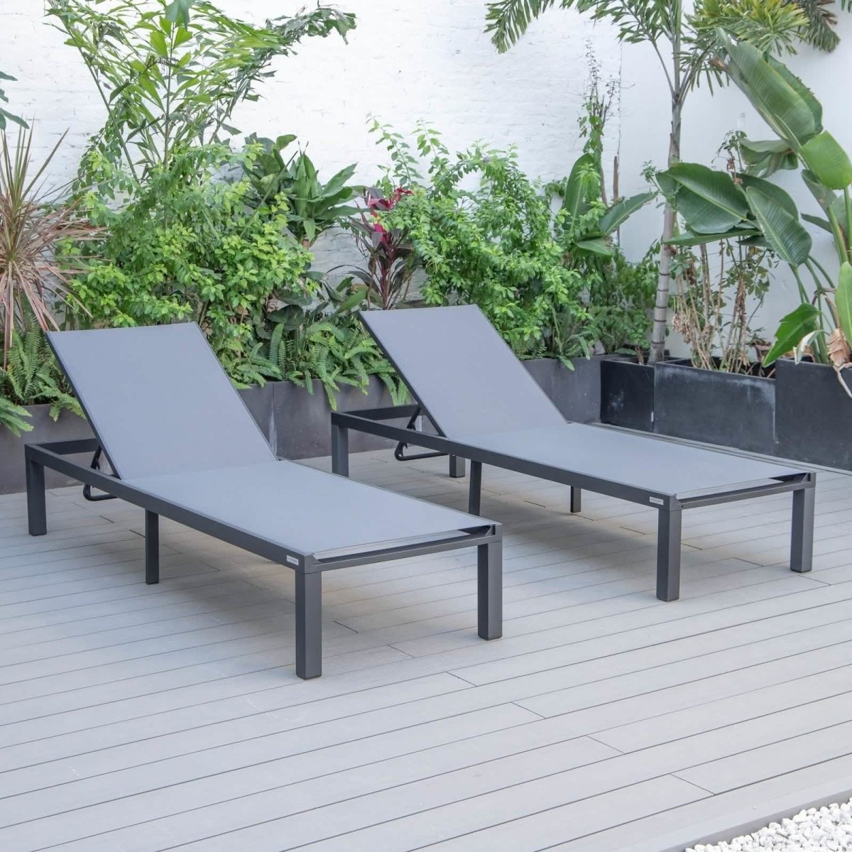 Marlin Patio Chaise Lounge Chair with Black Aluminum Frame, Set of 2