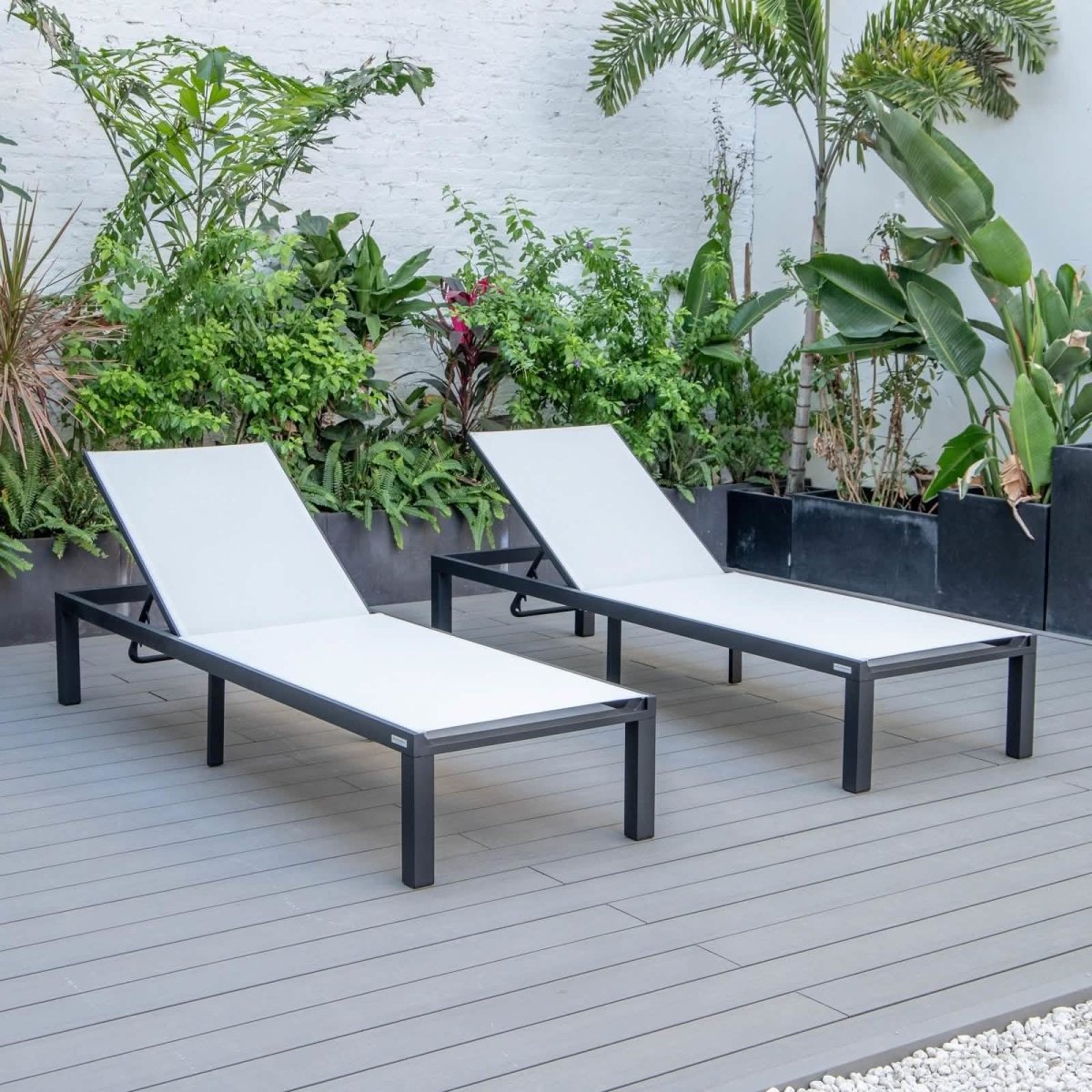 Marlin Patio Chaise Lounge Chair with Black Aluminum Frame, Set of 2