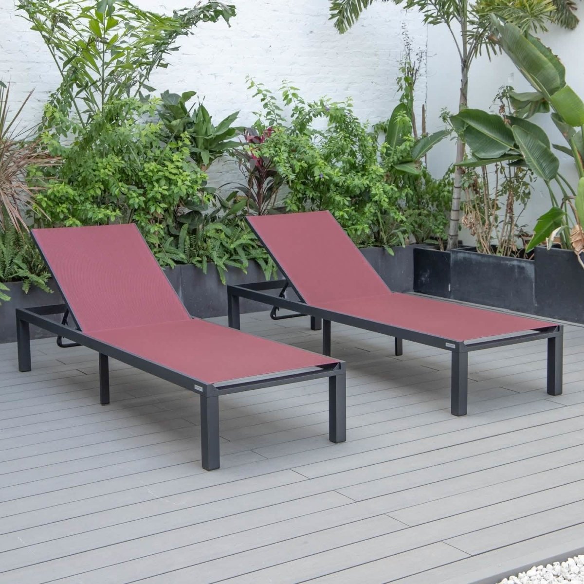 Marlin Patio Chaise Lounge Chair with Black Aluminum Frame, Set of 2