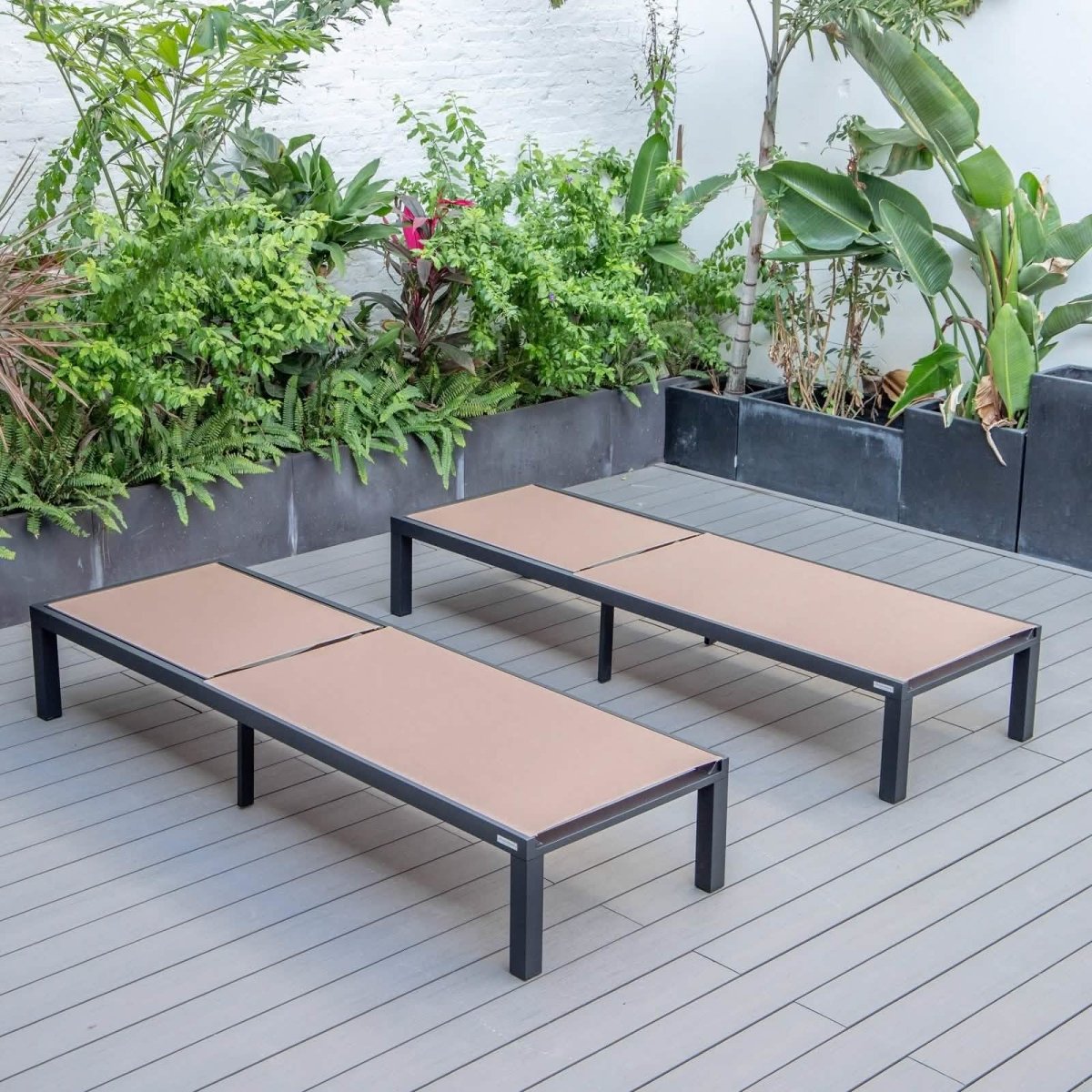 Marlin Patio Chaise Lounge Chair with Black Aluminum Frame, Set of 2
