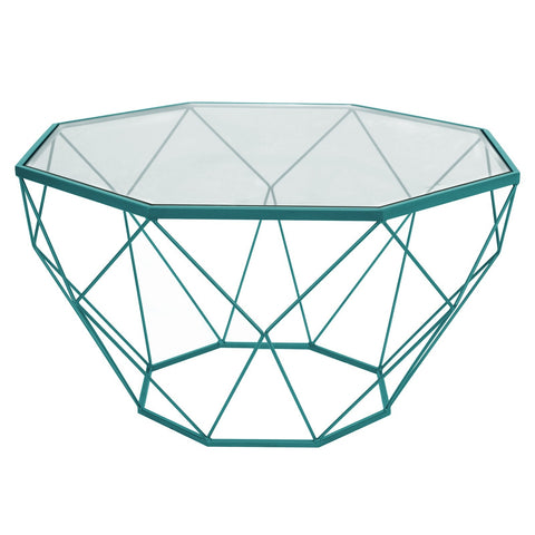 Malibu Modern Octagon Glass Top Coffee Table With Gold Metal Base