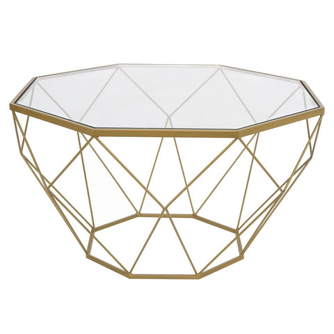 Malibu Modern Octagon Glass Top Coffee Table With Gold Metal Base