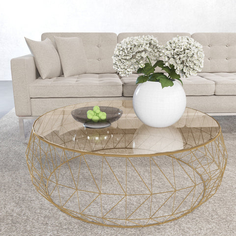 Malibu Modern Round Glass Top Coffee Table With Chrome Base