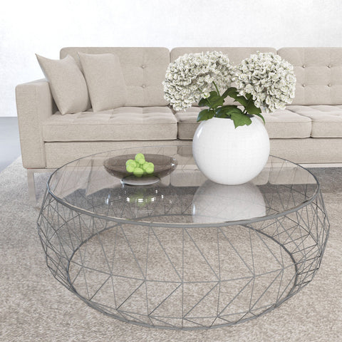 Malibu Modern Round Glass Top Coffee Table With Chrome Base