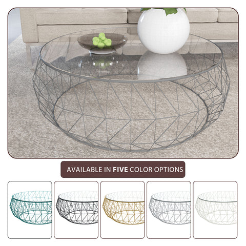 Malibu Modern Round Glass Top Coffee Table With Chrome Base