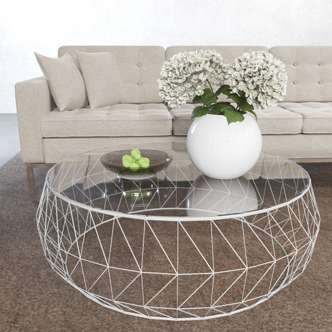 Malibu Modern Round Glass Top Coffee Table With Chrome Base