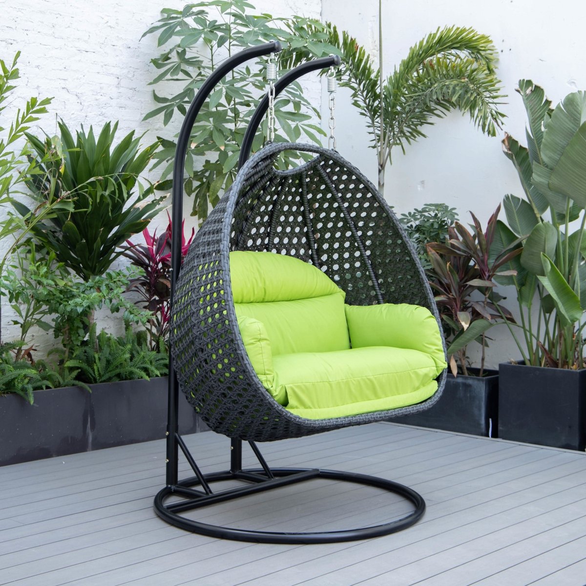 Mendoza 2 - Person Wicker Hanging Egg Swing Chair with Removable Cushions and Iron Base