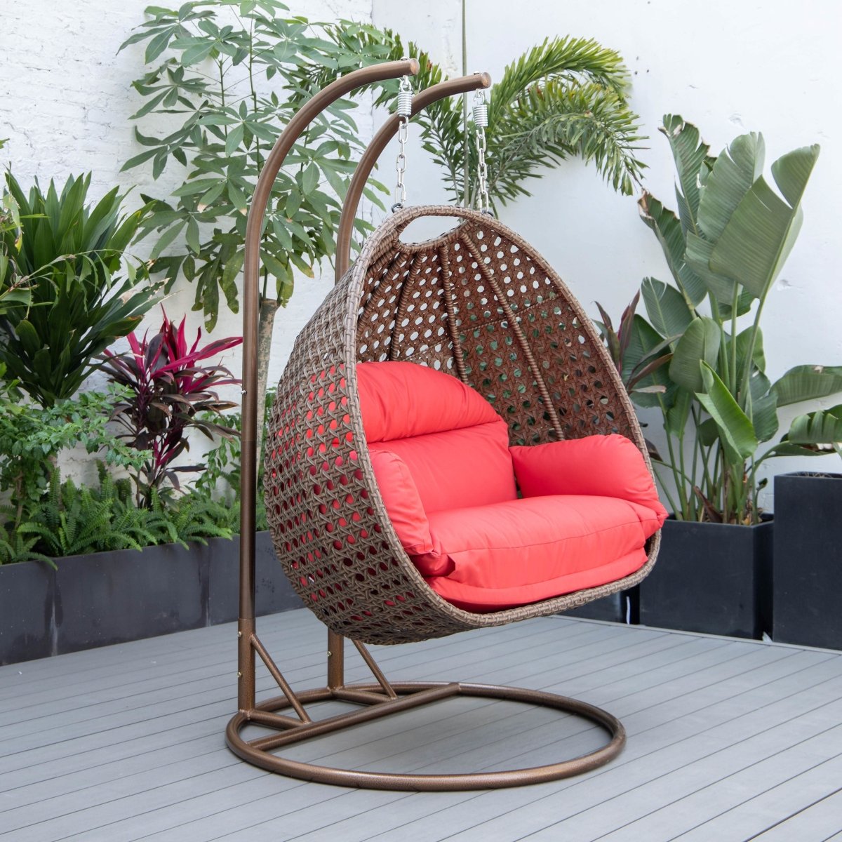 Mendoza 2 - Person Wicker Hanging Egg Swing Chair with Removable Cushions and Iron Base