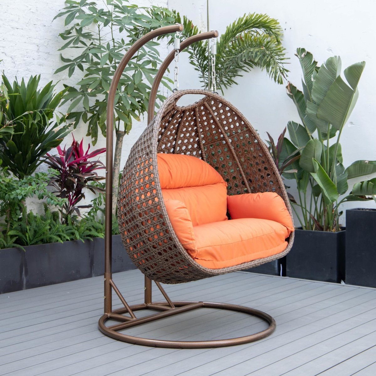 Mendoza 2 - Person Wicker Hanging Egg Swing Chair with Removable Cushions and Iron Base