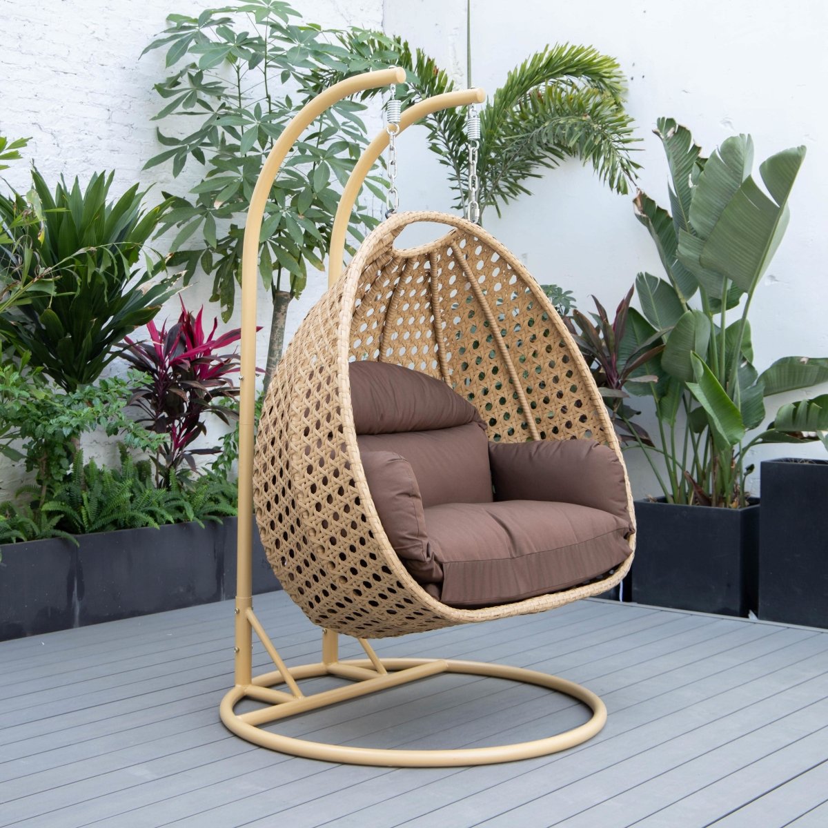 Mendoza 2 - Person Wicker Hanging Egg Swing Chair with Removable Cushions and Iron Base