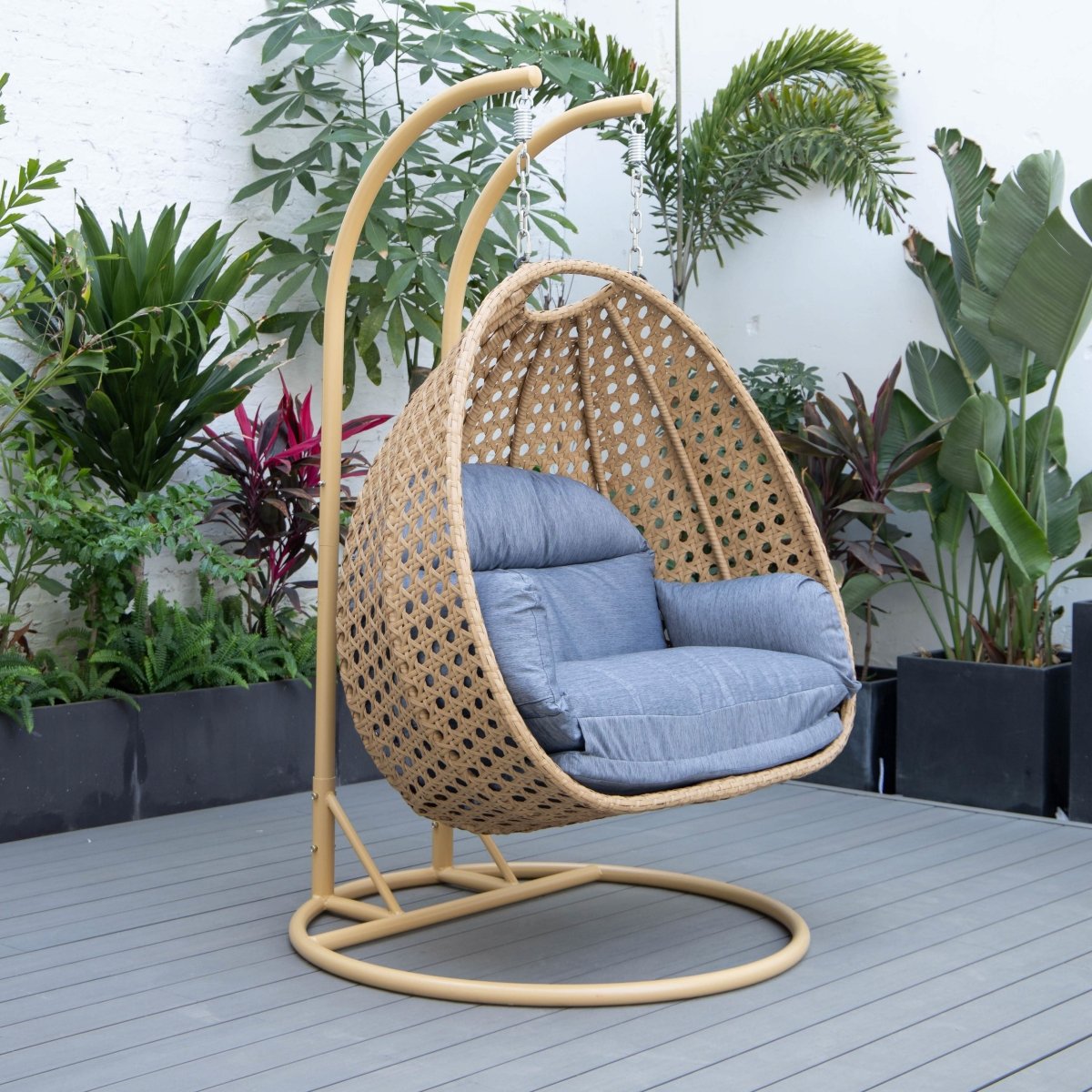Mendoza 2 - Person Wicker Hanging Egg Swing Chair with Removable Cushions and Iron Base