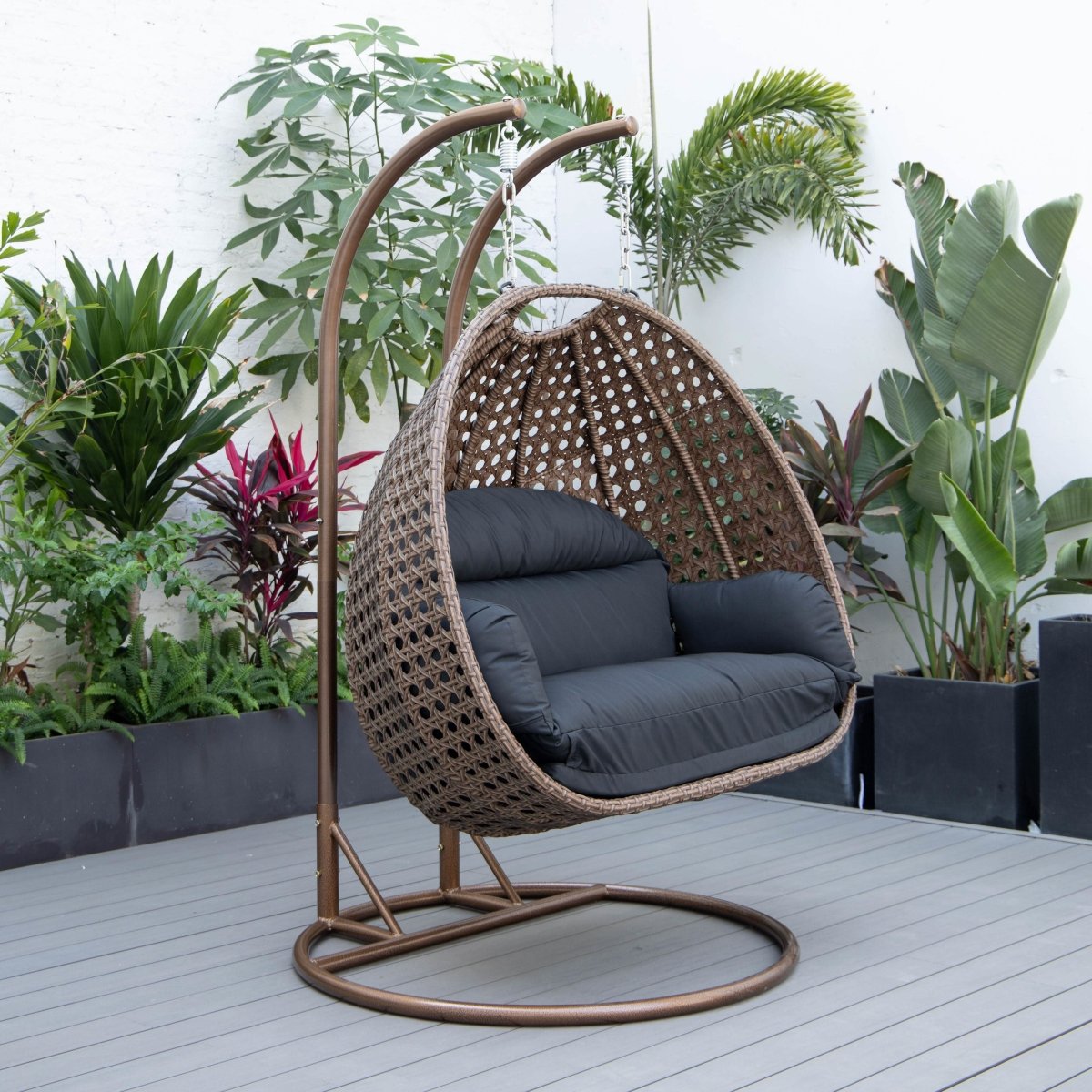 Mendoza 2 - Person Wicker Hanging Egg Swing Chair with Removable Cushions and Iron Base
