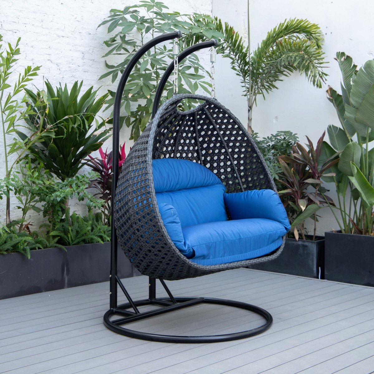 Mendoza 2 - Person Wicker Hanging Egg Swing Chair with Removable Cushions and Iron Base