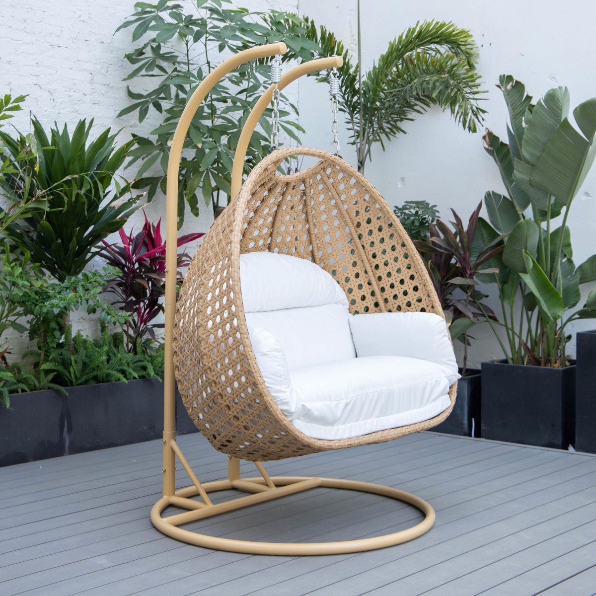 Mendoza 2 - Person Wicker Hanging Egg Swing Chair with Removable Cushions and Iron Base