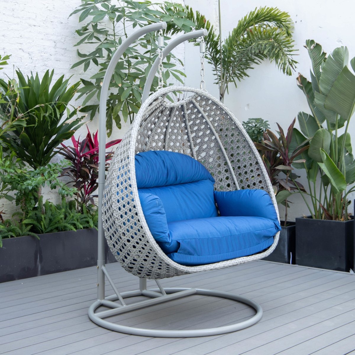 Mendoza 2 - Person Wicker Hanging Egg Swing Chair with Removable Cushions and Iron Base
