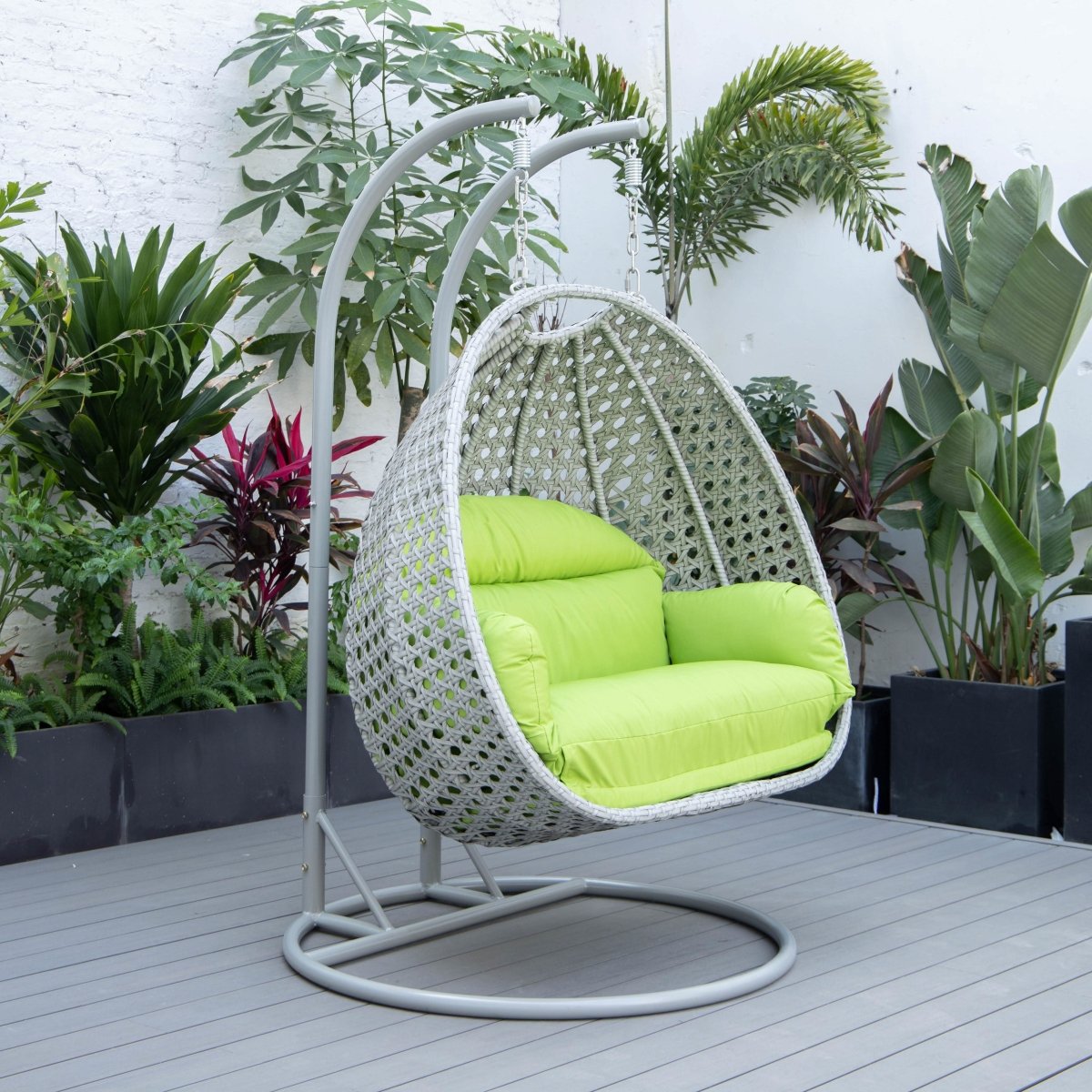 Mendoza 2 - Person Wicker Hanging Egg Swing Chair with Removable Cushions and Iron Base