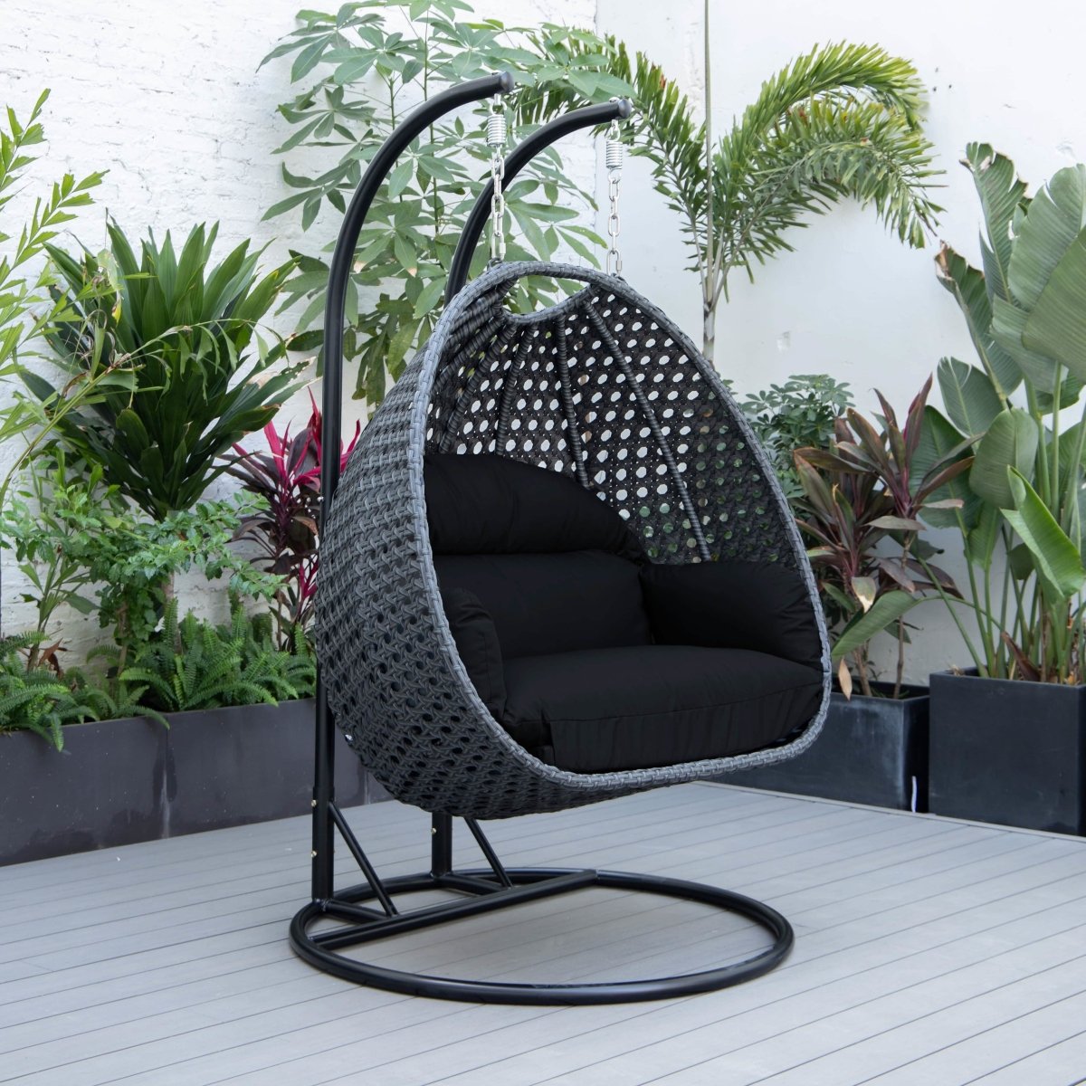 Mendoza 2 - Person Wicker Hanging Egg Swing Chair with Removable Cushions and Iron Base