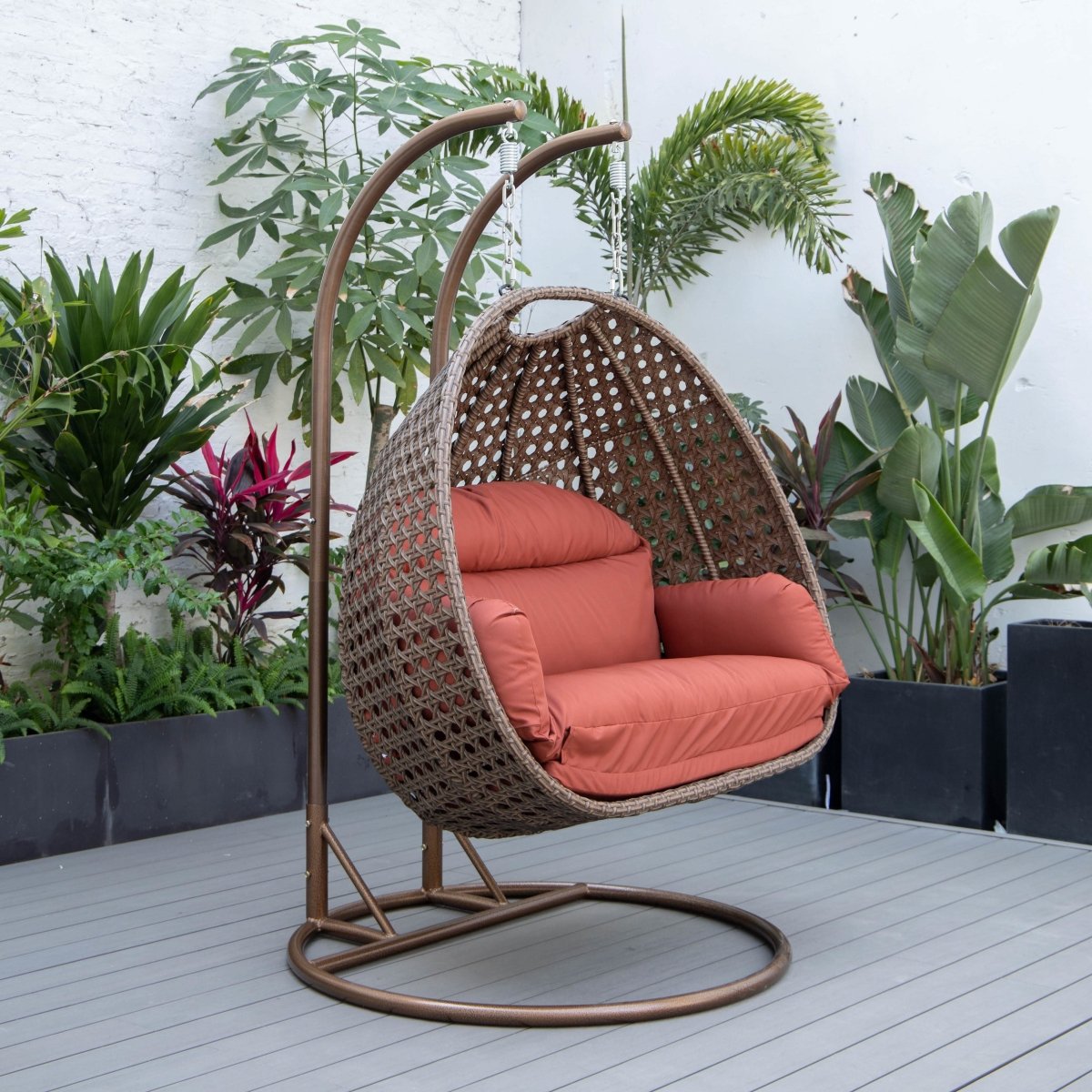 Mendoza 2 - Person Wicker Hanging Egg Swing Chair with Removable Cushions and Iron Base