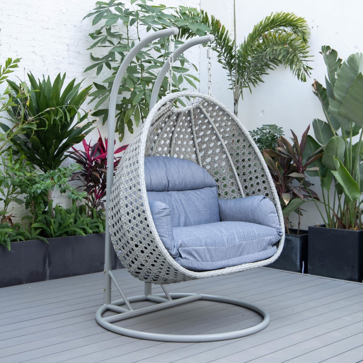 Mendoza 2 - Person Wicker Hanging Egg Swing Chair with Removable Cushions and Iron Base