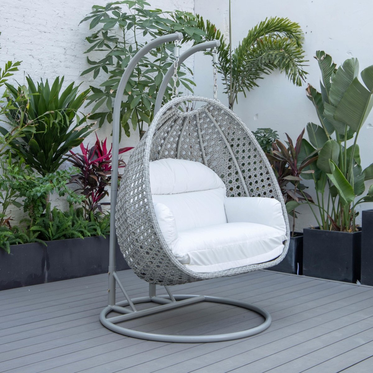 Mendoza 2 - Person Wicker Hanging Egg Swing Chair with Removable Cushions and Iron Base
