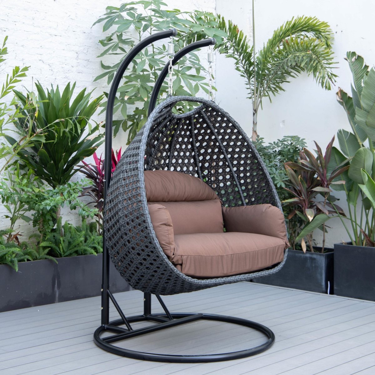 Mendoza 2 - Person Wicker Hanging Egg Swing Chair with Removable Cushions and Iron Base