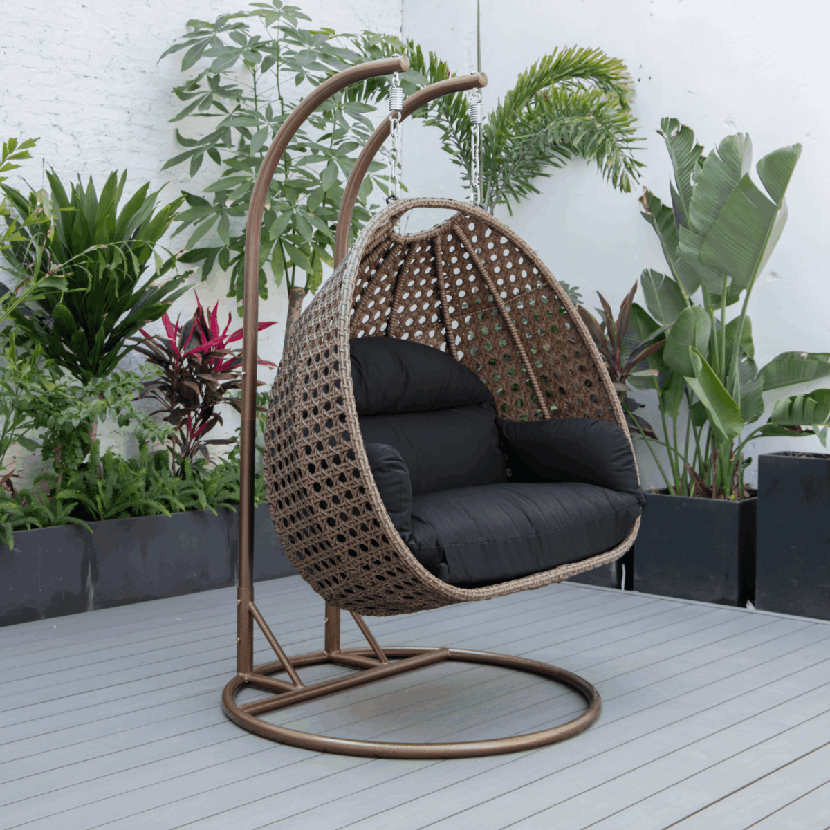 Mendoza 2 - Person Wicker Hanging Egg Swing Chair with Removable Cushions and Iron Base
