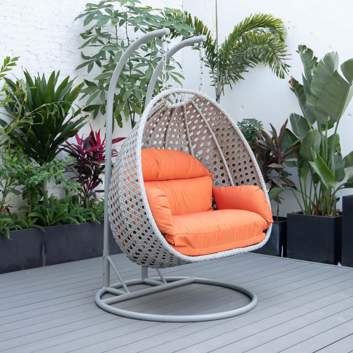 Mendoza 2 - Person Wicker Hanging Egg Swing Chair with Removable Cushions and Iron Base