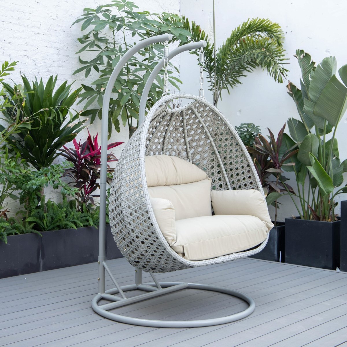 Mendoza 2 - Person Wicker Hanging Egg Swing Chair with Removable Cushions and Iron Base