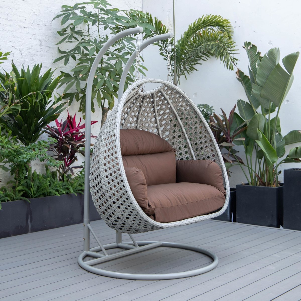 Mendoza 2 - Person Wicker Hanging Egg Swing Chair with Removable Cushions and Iron Base