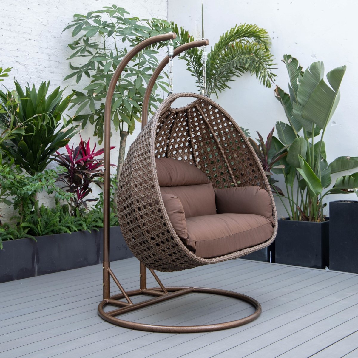Mendoza 2 - Person Wicker Hanging Egg Swing Chair with Removable Cushions and Iron Base