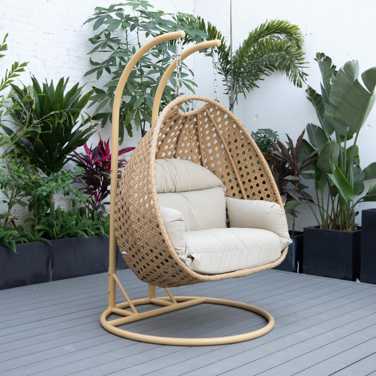 Mendoza 2 - Person Wicker Hanging Egg Swing Chair with Removable Cushions and Iron Base