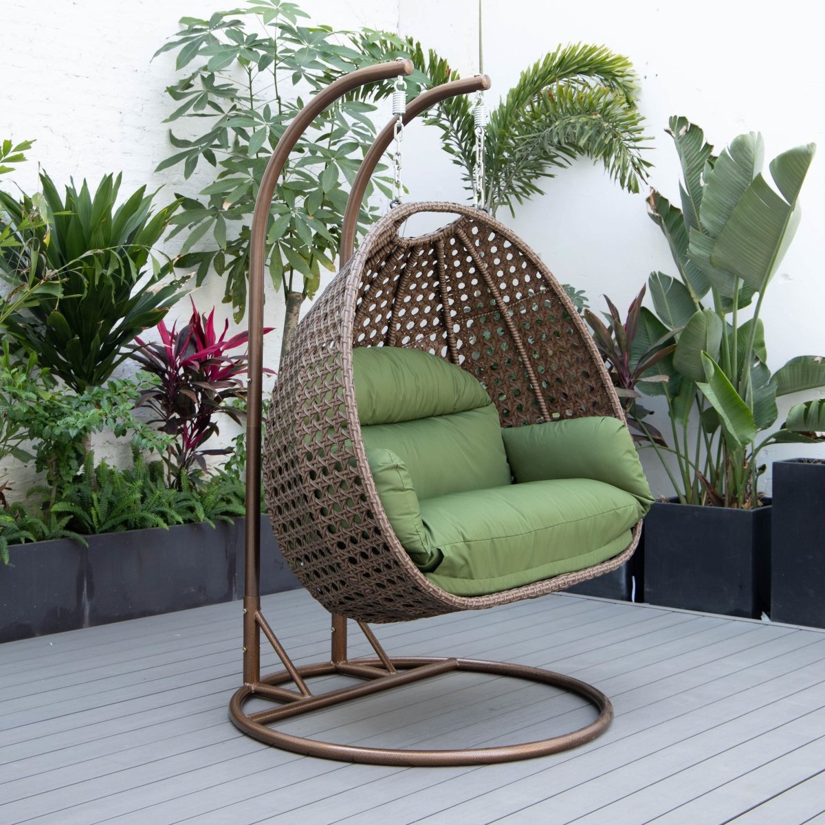 Mendoza 2 - Person Wicker Hanging Egg Swing Chair with Removable Cushions and Iron Base