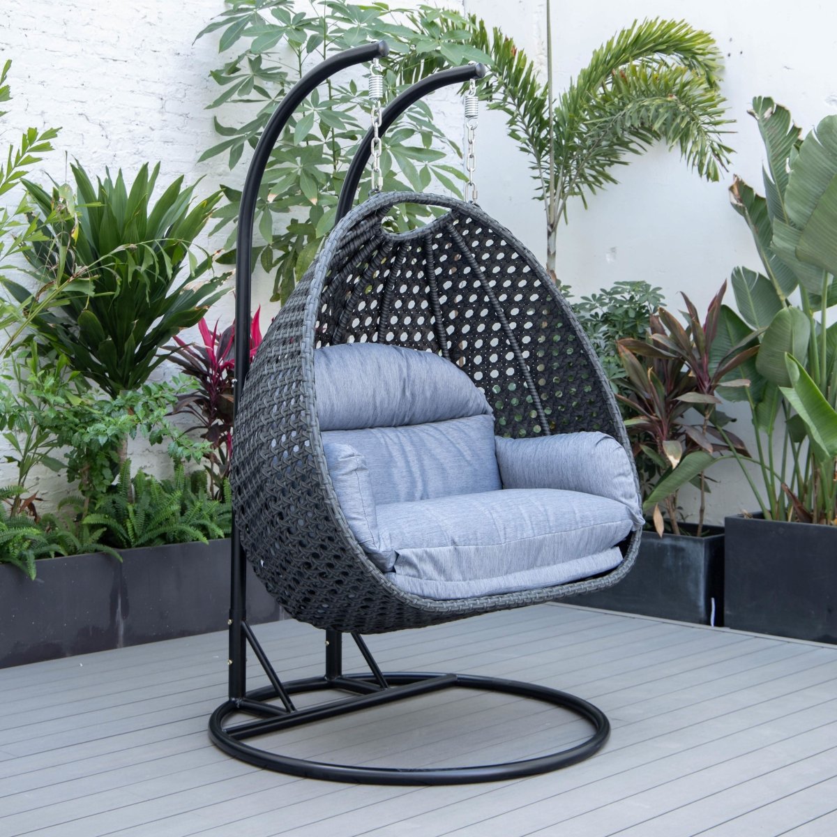 Mendoza 2 - Person Wicker Hanging Egg Swing Chair with Removable Cushions and Iron Base