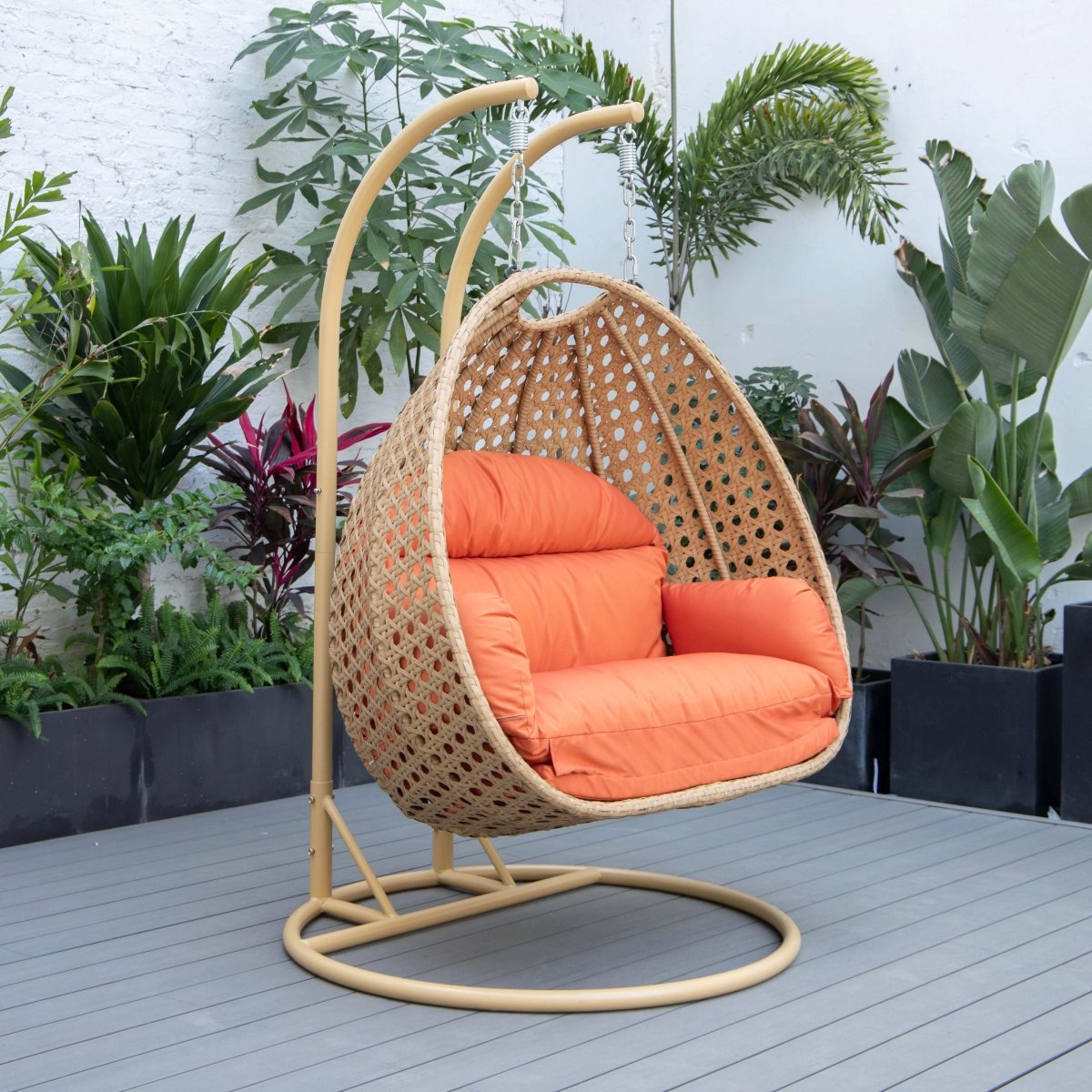 Mendoza 2 - Person Wicker Hanging Egg Swing Chair with Removable Cushions and Iron Base