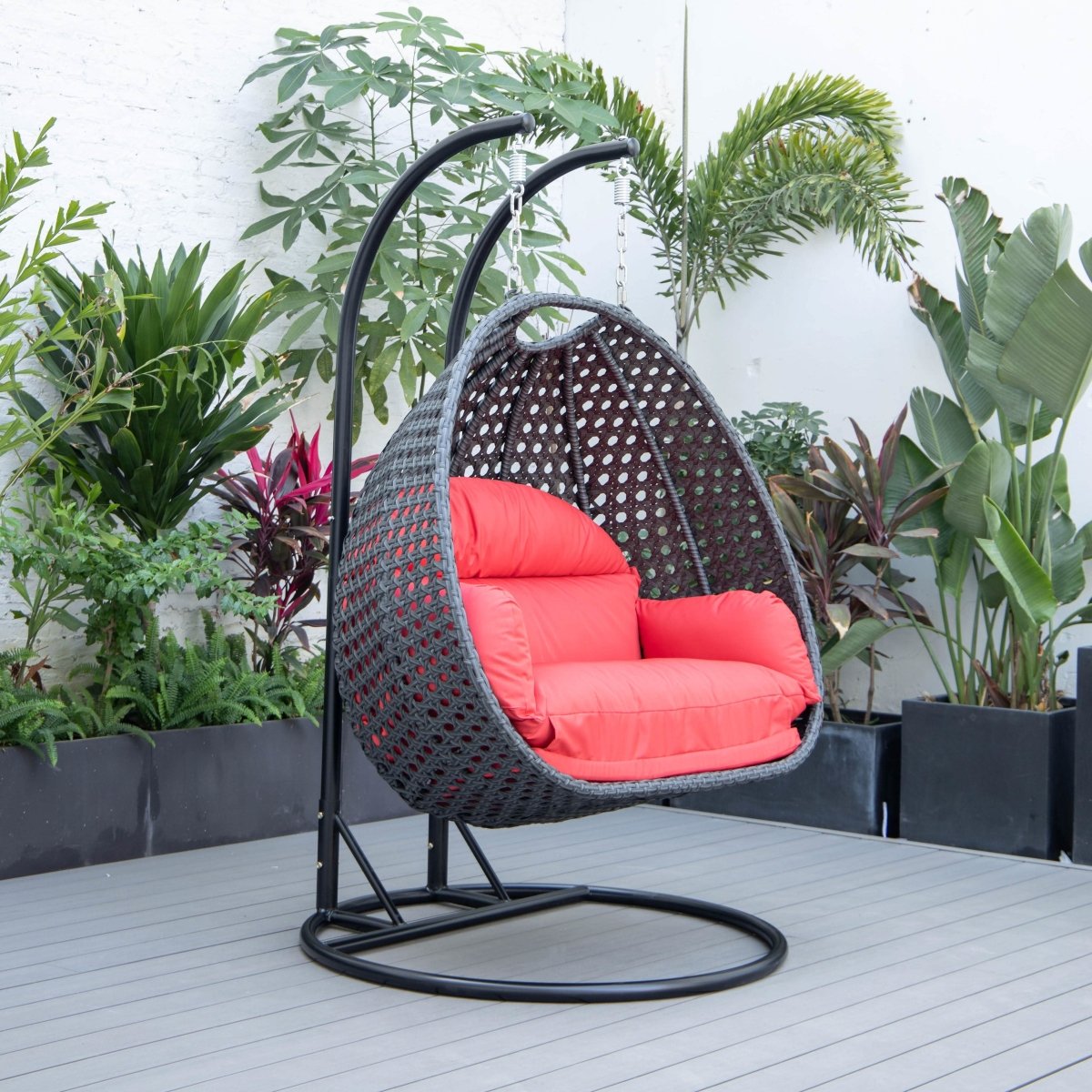 Mendoza 2 - Person Wicker Hanging Egg Swing Chair with Removable Cushions and Iron Base