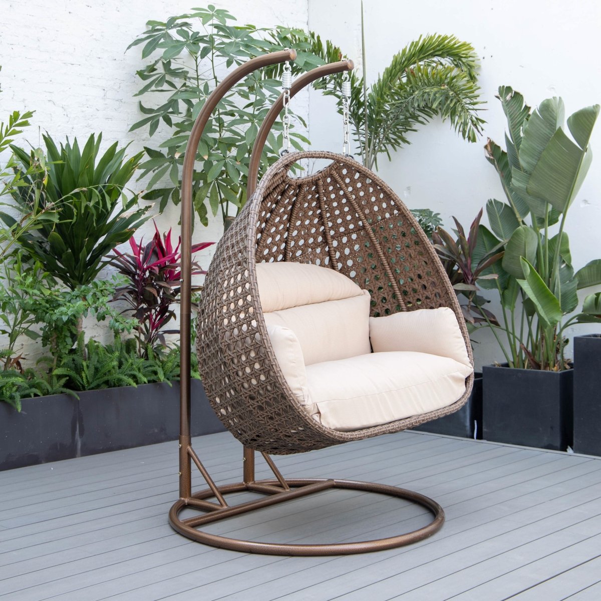 Mendoza 2 - Person Wicker Hanging Egg Swing Chair with Removable Cushions and Iron Base