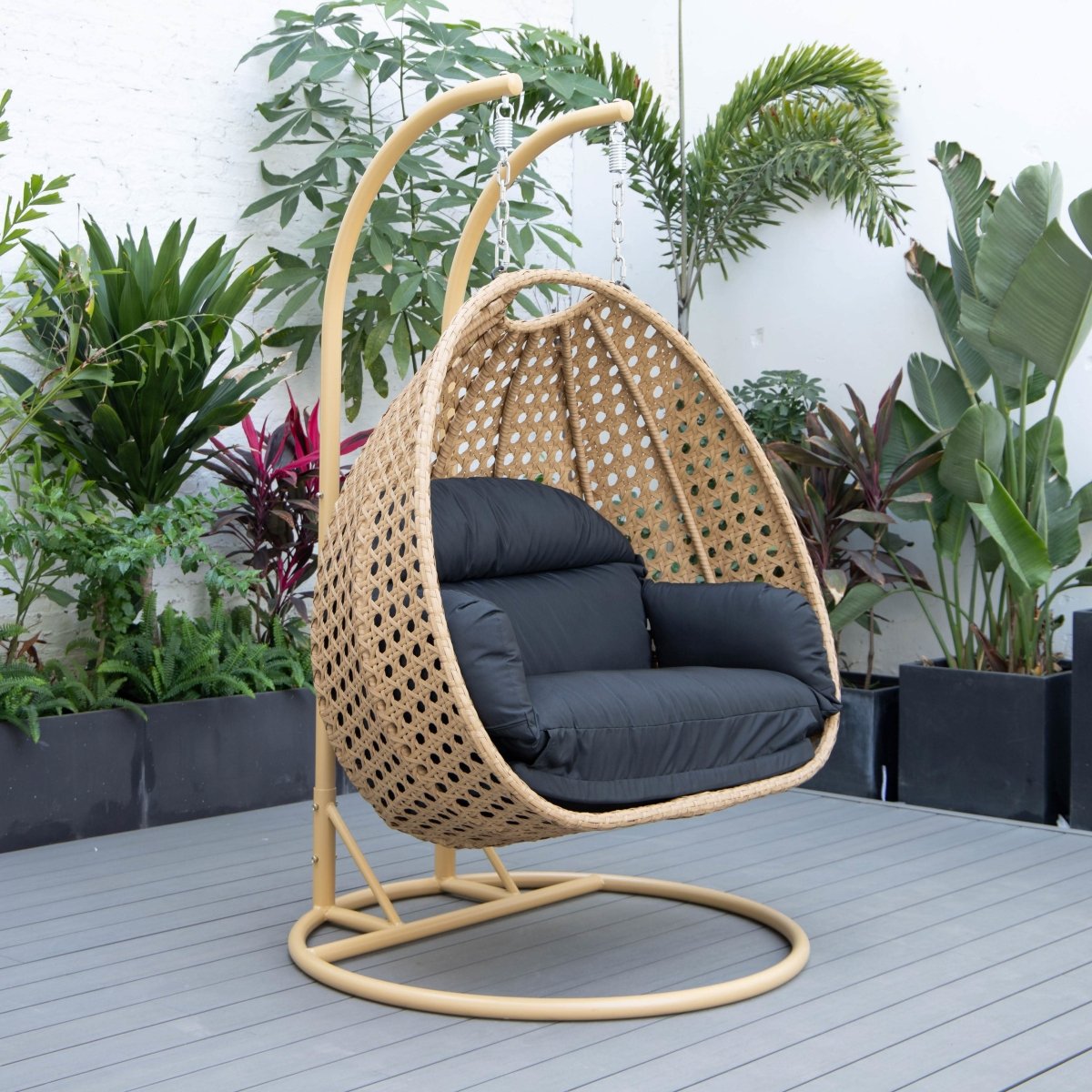 Mendoza 2 - Person Wicker Hanging Egg Swing Chair with Removable Cushions and Iron Base