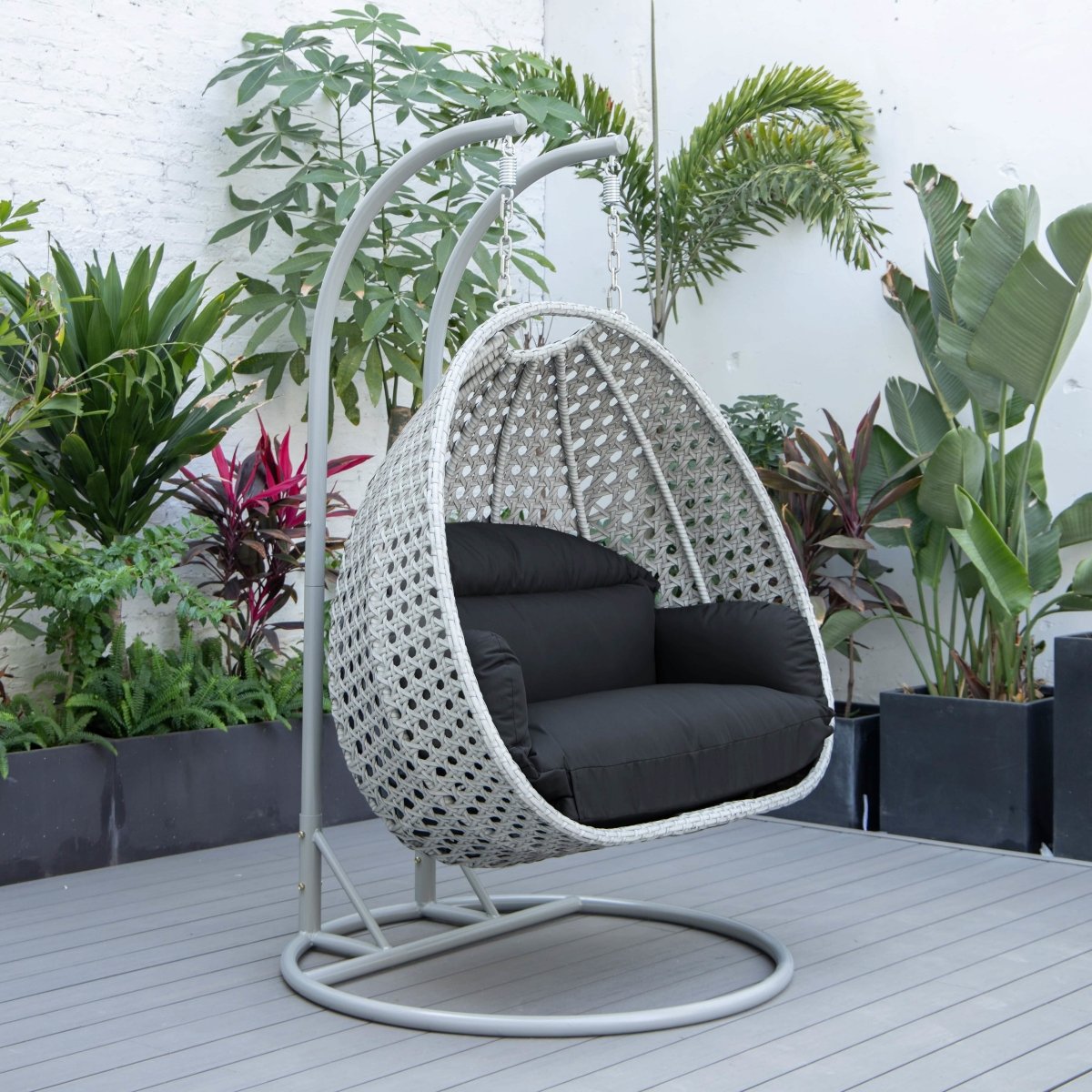 Mendoza 2 - Person Wicker Hanging Egg Swing Chair with Removable Cushions and Iron Base
