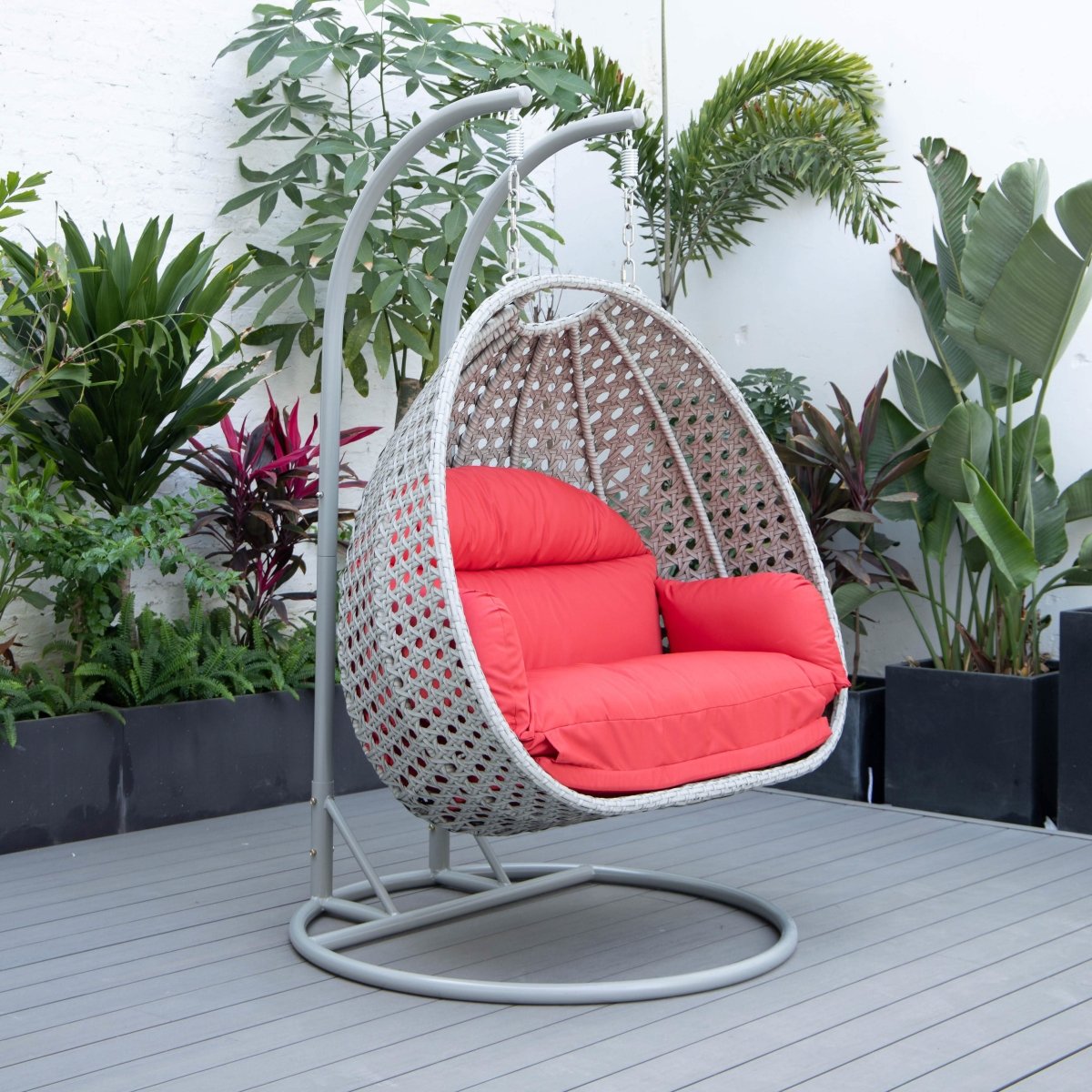 Mendoza 2 - Person Wicker Hanging Egg Swing Chair with Removable Cushions and Iron Base