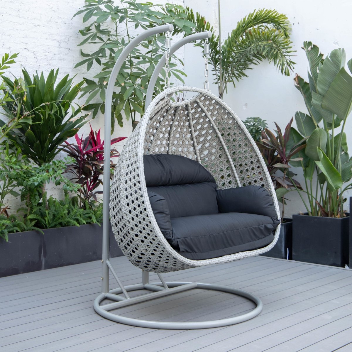 Mendoza 2 - Person Wicker Hanging Egg Swing Chair with Removable Cushions and Iron Base