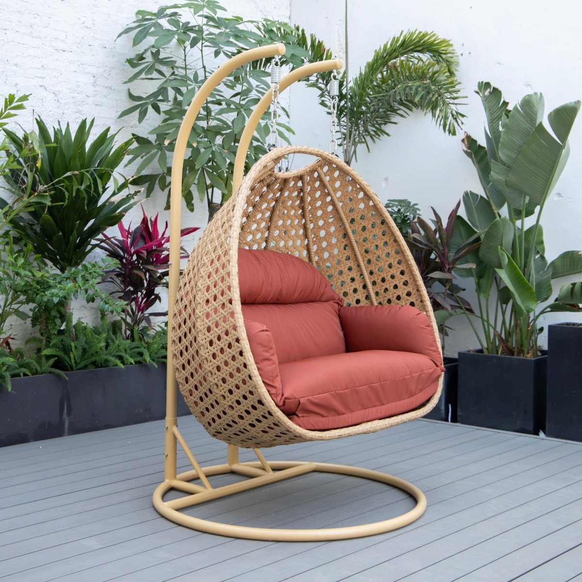 Mendoza 2 - Person Wicker Hanging Egg Swing Chair with Removable Cushions and Iron Base
