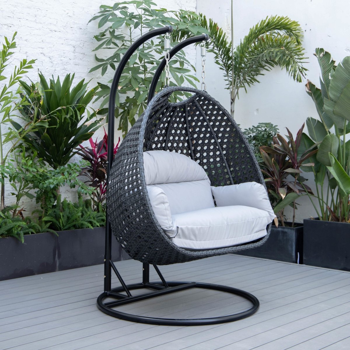 Mendoza 2 - Person Wicker Hanging Egg Swing Chair with Removable Cushions and Iron Base